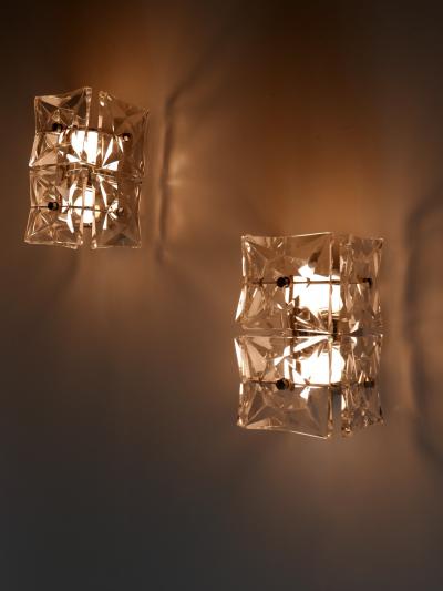  Kinkeldey Set of Two Mid Century Modern Kinkeldey Crystal Glass Sconces or Wall Lamps