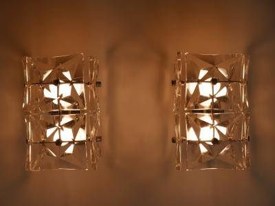  Kinkeldey Set of Two Mid Century Modern Kinkeldey Crystal Glass Sconces or Wall Lamps