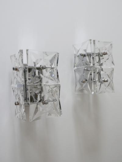  Kinkeldey Set of Two Mid Century Modern Kinkeldey Crystal Glass Sconces or Wall Lamps