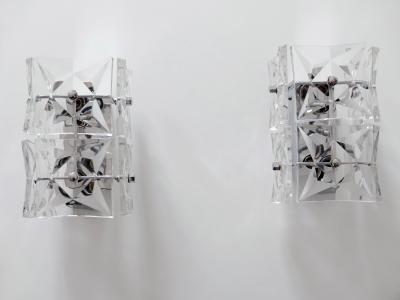  Kinkeldey Set of Two Mid Century Modern Kinkeldey Crystal Glass Sconces or Wall Lamps