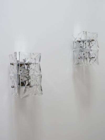  Kinkeldey Set of Two Mid Century Modern Kinkeldey Crystal Glass Sconces or Wall Lamps