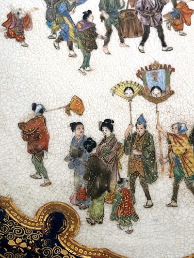  Kinkozan Pair Japanese Satsuma Plates with Miniature Decoration by Kinkozan