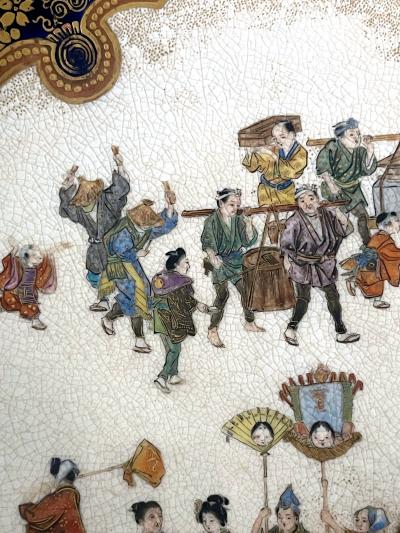  Kinkozan Pair Japanese Satsuma Plates with Miniature Decoration by Kinkozan