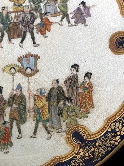  Kinkozan Pair Japanese Satsuma Plates with Miniature Decoration by Kinkozan