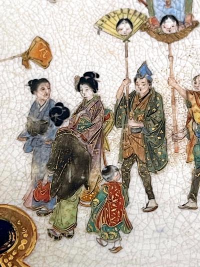  Kinkozan Pair Japanese Satsuma Plates with Miniature Decoration by Kinkozan