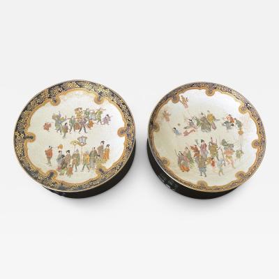  Kinkozan Pair Japanese Satsuma Plates with Miniature Decoration by Kinkozan