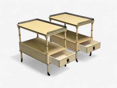  Kittinger Furniture Co Kittinger Hollywood Regency Style Side Tables Faux Bamboo Painted Wood Brass