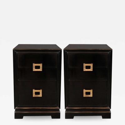  Kittinger Furniture Co Mid Century Modern Ebonized Walnut Nightstands with Brass Pulls by Kittinger