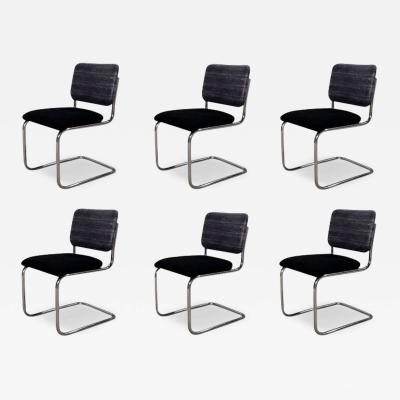  Knoll 6 Marcel Breuer Black Leather Cesca Side Dining Chairs for Knoll 1980