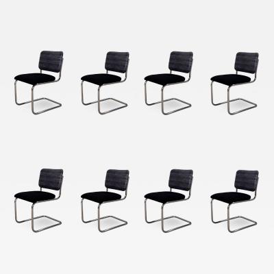  Knoll 8 Marcel Breuer Black Leather Cesca Side Dining Chairs for Knoll 1980