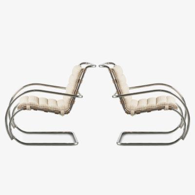  Knoll Custom Knoll MR Lounge Chairs in Ivory Wool by Mies van der Rohe for Knoll Pair
