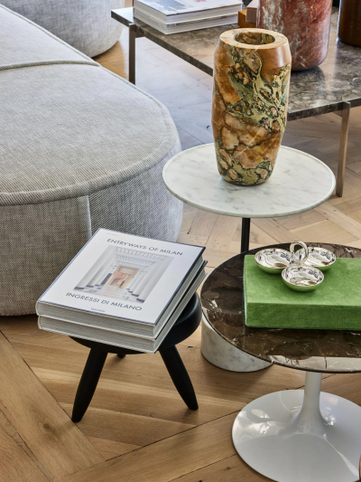  Knoll EERO SAARINEN SMALL ROUND COFFEE TABLE WITH ESPRESSO MARBLE TOP WHITE BASE