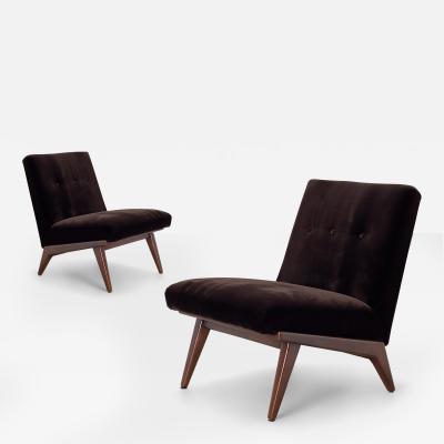  Knoll Early Jens Risom for Knoll Model 21 Slipper Chairs in Plush Italian Velvet Pair
