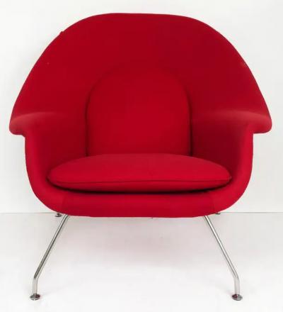  Knoll Eero Saarinen Style Womb Chair and Ottoman with Chromed Metal Needs Reupholstery