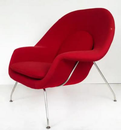  Knoll Eero Saarinen Style Womb Chair and Ottoman with Chromed Metal Needs Reupholstery