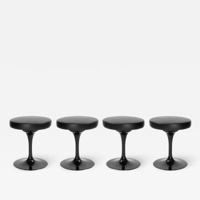  Knoll Eero Saarinen for Knoll Tulip Stools in Black Leather
