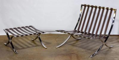  Knoll Four Barcelona Chrome and Leather Chairs and Ottomans by Mies van der Rohe