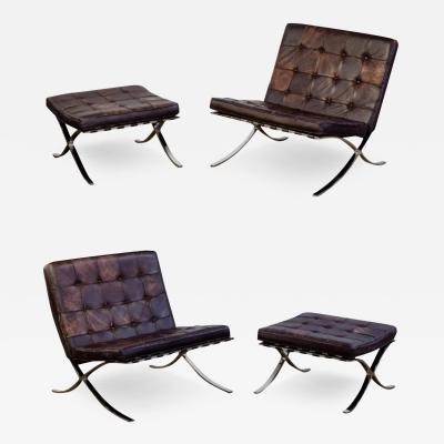  Knoll Four Barcelona Chrome and Leather Chairs and Ottomans by Mies van der Rohe