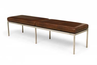  Knoll Harry Bertoia for Knoll Associates Brown Leather and Chrome Bench