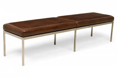  Knoll Harry Bertoia for Knoll Associates Brown Leather and Chrome Bench