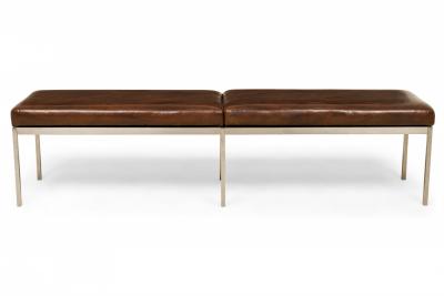 Knoll Harry Bertoia for Knoll Associates Brown Leather and Chrome Bench