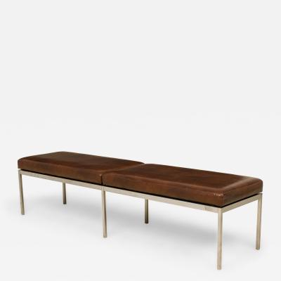  Knoll Harry Bertoia for Knoll Associates Brown Leather and Chrome Bench