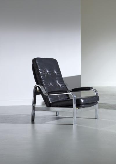 Knoll International Reclining Armchair in Metal and Leather