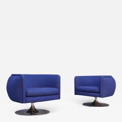  Knoll Joe DUrso for Knoll Pair of Swivel Club Lounge Chairs in Deep Blue Wool Blend