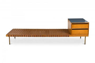  Knoll Knoll Associated Leather Strap Wooden Bench with Two Drawer Cabinet