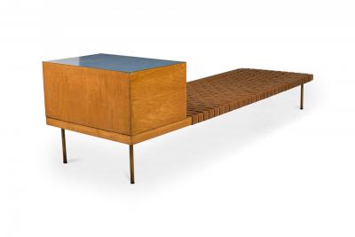  Knoll Knoll Associated Leather Strap Wooden Bench with Two Drawer Cabinet