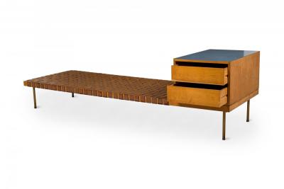  Knoll Knoll Associated Leather Strap Wooden Bench with Two Drawer Cabinet