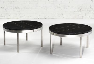  Knoll Knoll Black Granite and Stainless Steel Side End Tables 1980