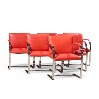  Knoll Knoll Brno Flat Bar Mid Century Chrome Dining Chairs Set of 6