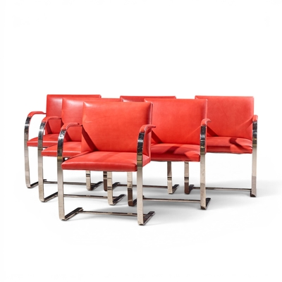  Knoll Knoll Brno Flat Bar Mid Century Chrome Dining Chairs Set of 6