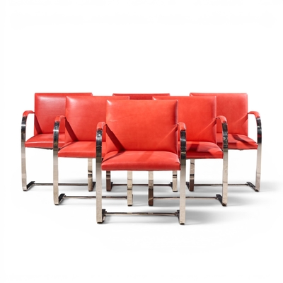  Knoll Knoll Brno Flat Bar Mid Century Chrome Dining Chairs Set of 6