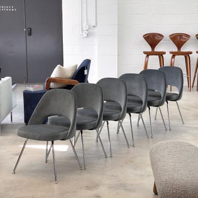  Knoll Knoll Saarinen Executive Chairs in Gunmetal Cotton Velvet Chrome Legs Set of 6
