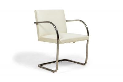  Knoll Mies van der Rohe for Knoll Brno White Leather and Chrome Tube Armchairs