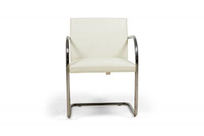  Knoll Mies van der Rohe for Knoll Brno White Leather and Chrome Tube Armchairs