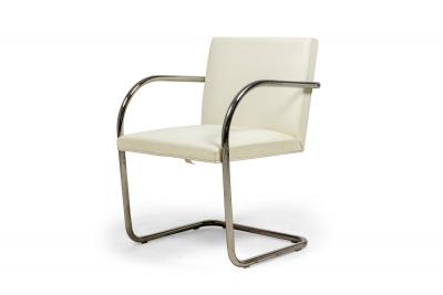  Knoll Mies van der Rohe for Knoll Brno White Leather and Chrome Tube Armchairs