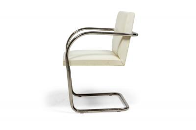  Knoll Mies van der Rohe for Knoll Brno White Leather and Chrome Tube Armchairs