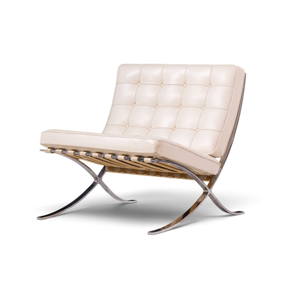  Knoll Mies van der Rohe for Knoll Mid Century Barcelona White Leather Lounge Chair
