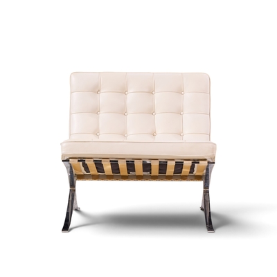  Knoll Mies van der Rohe for Knoll Mid Century Barcelona White Leather Lounge Chair