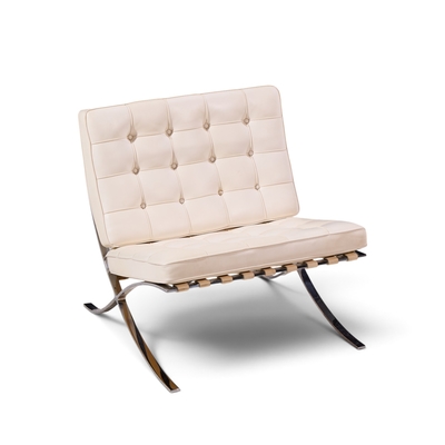  Knoll Mies van der Rohe for Knoll Mid Century Barcelona White Leather Lounge Chair