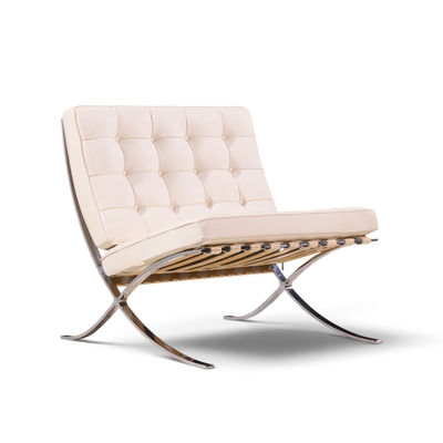  Knoll Mies van der Rohe for Knoll Mid Century Barcelona White Leather Lounge Chair
