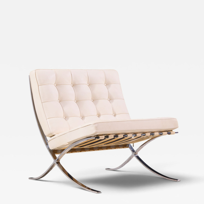  Knoll Mies van der Rohe for Knoll Mid Century Barcelona White Leather Lounge Chair