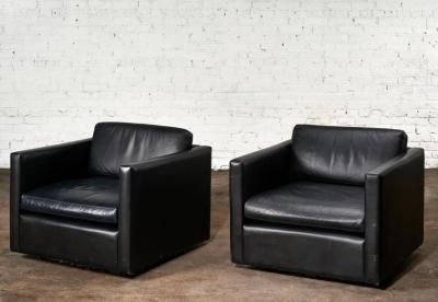  Knoll Pair Knoll Pfister Black Leather Lounge Chairs 1980