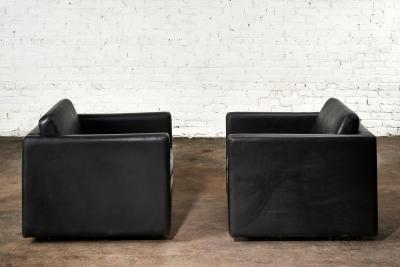  Knoll Pair Knoll Pfister Black Leather Lounge Chairs 1980