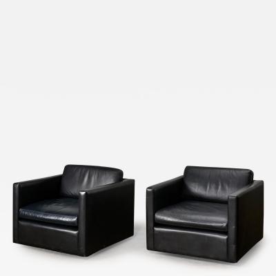  Knoll Pair Knoll Pfister Black Leather Lounge Chairs 1980