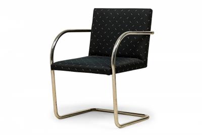  Knoll Pair of Knoll Modern Chrome Tube and Black Fabric Upholstered Brno Armchairs