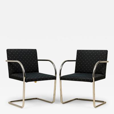  Knoll Pair of Knoll Modern Chrome Tube and Black Fabric Upholstered Brno Armchairs